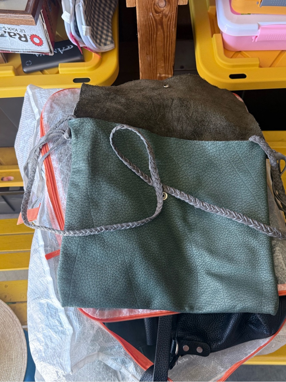 Green western Leather Drawstring Crossbody Bag